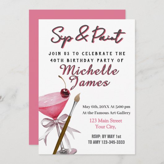 園芸絵を描40th誕生日招待状 招待状 (正面/裏面)