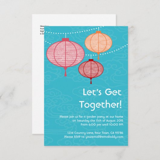 園遊会のちょうちんの招待状3.5 x 5 招待状 (正面/裏面)