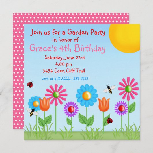 園遊会のてんとう虫の誕生日の招待状 招待状 (正面/裏面)