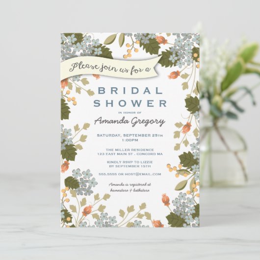 園遊会のブライダルシャワーの花柄の招待状 招待状 (スタンド正面)