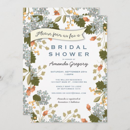 園遊会のブライダルシャワーの花柄の招待状 招待状 (正面/裏面)