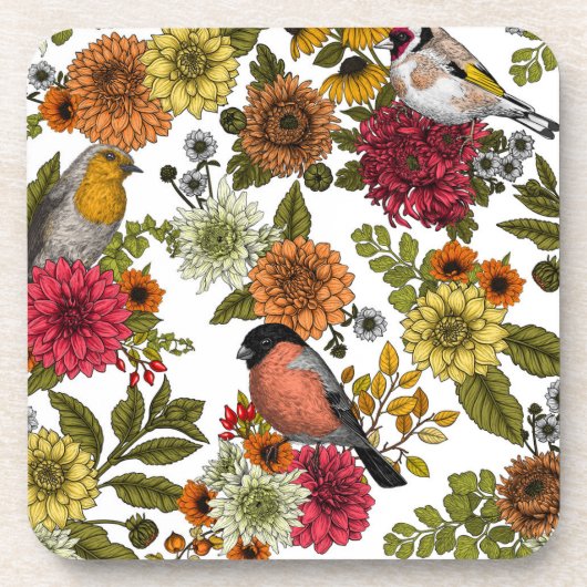 園鳥と花1 コースター (正面)