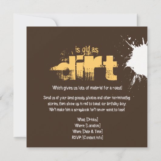 土として古い-ロースト及び土のパーティーの招待 招待状 (裏面)