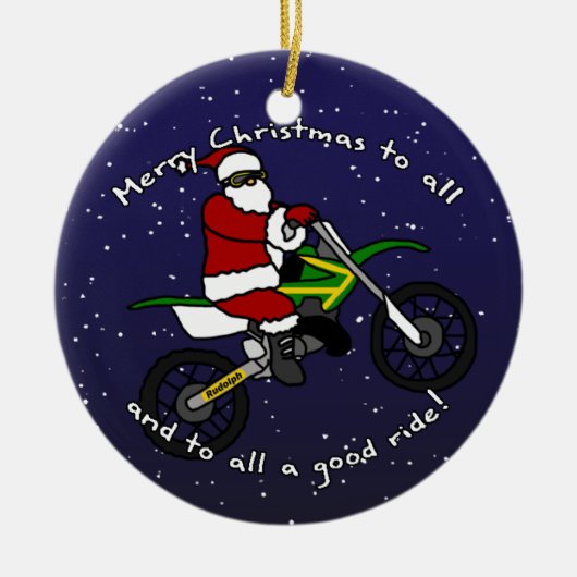 土のバイクのサンタのクリスマスのオーナメント セラミックオーナメント (正面)