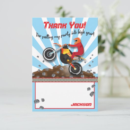 土のバイクのモトクロスの誕生日はノート感謝していしています サンキューカード (スタンド正面)