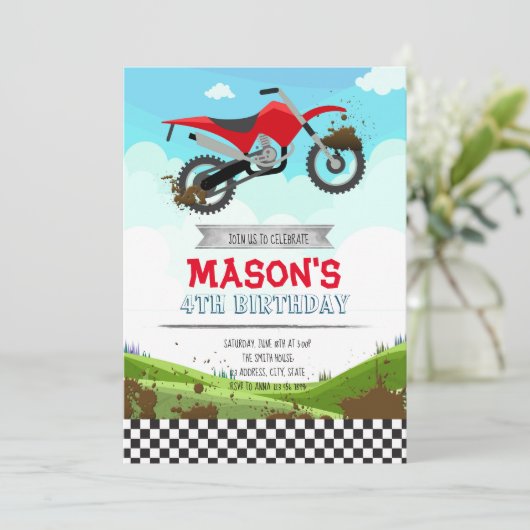 土のバイクの誕生日のパーティの招待状 招待状 (スタンド正面)