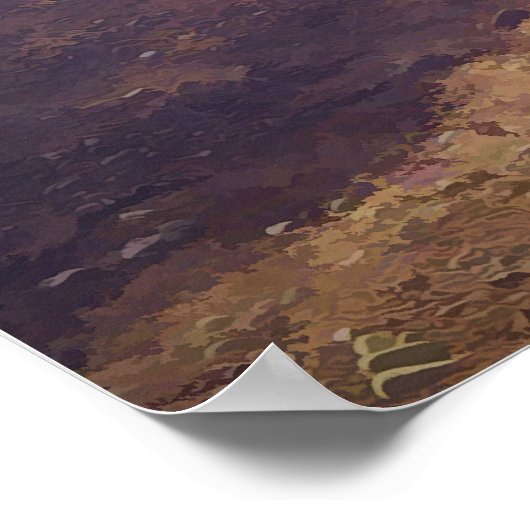 土のバイクもしくは自転車に乗る人川と森の向こう ポスター (角)