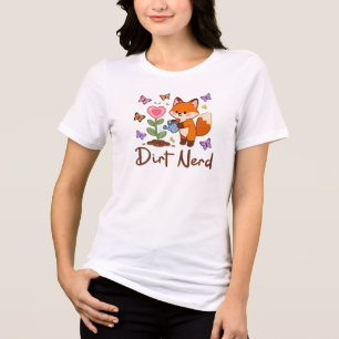 土のマニア、植物と可愛い狐 トライブレンドTシャツ