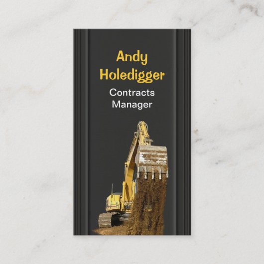 土を排出する黄色い掘削機 名刺 (正面)