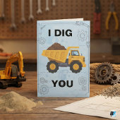 「土を掘ってるよ」ダンプカー建設ラブパングリーティング ノートカード