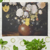 土器の花瓶の花束 キッチンタオル (折り畳み)