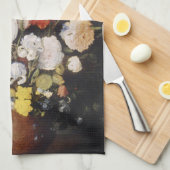 土器の花瓶の花束 キッチンタオル (四つ折り)