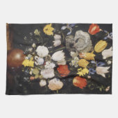 土器の花瓶の花束 キッチンタオル (横)