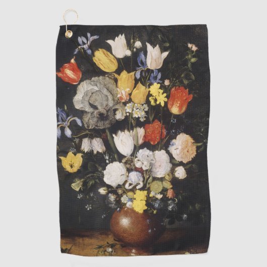 土器の花瓶の花束 ゴルフタオル (正面)