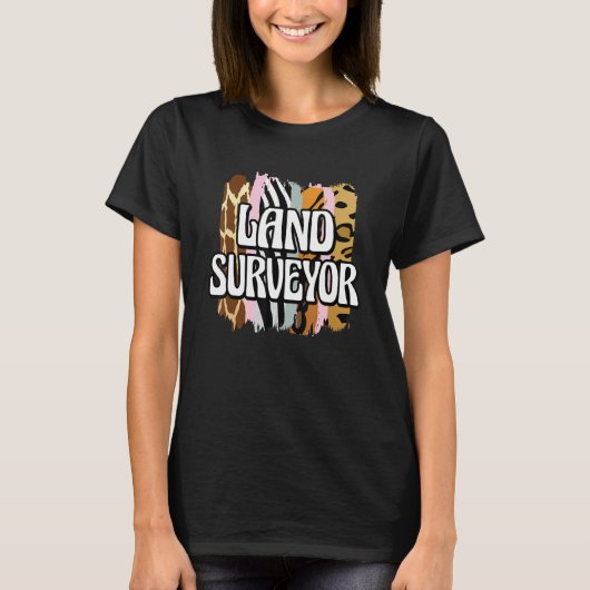 土地調査員ヒョウ柄1 Tシャツ (正面)