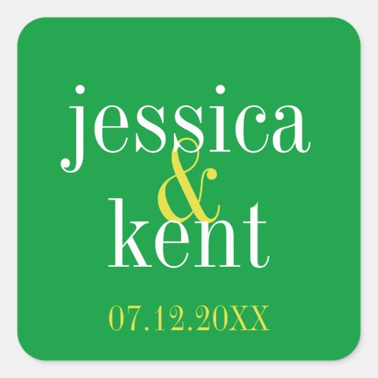 土壌グリーンクリーンタイポグラフィモダン結婚式の引き出物 スクエアシール (正面)
