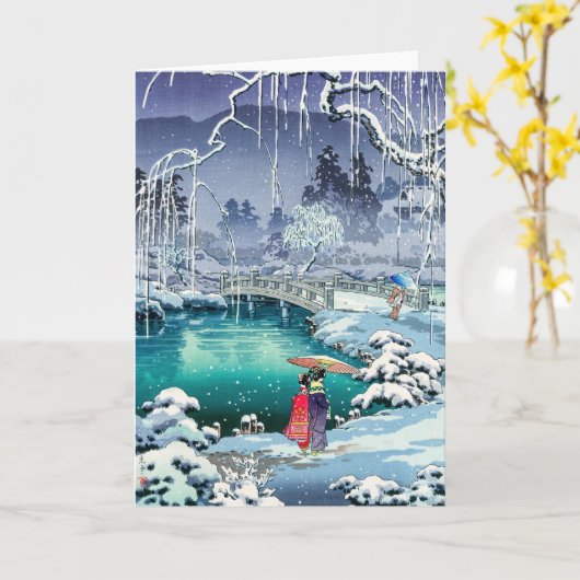 土屋小逸 - 丸山の春雪 カード (黄色い花)