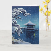 土屋小逸 - 片田の浮見堂に雪 カード (黄色い花)