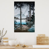 土屋興一による箱根湖の朝雨 ポスター (キッチン)