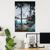 土屋興一による箱根湖の朝雨 ポスター (ホームオフィス)