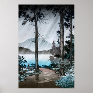 土屋興一による箱根湖の朝雨 ポスター