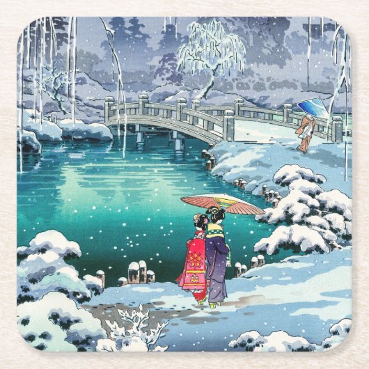 土屋興一 – 春雪の丸山 スクエアペーパーコースター (正面)