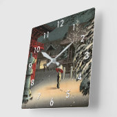 土屋興一 – 根津神社の雪 スクエア壁時計 (傾斜)