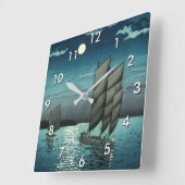 土屋興一 – 船で品川、夜 スクエア壁時計 (傾斜)