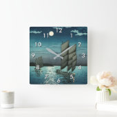 土屋興一 – 船で品川、夜 スクエア壁時計 (ホーム)