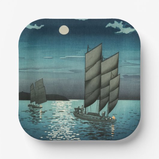 土屋興一 – 船で品川、夜 ペーパープレート (正面)