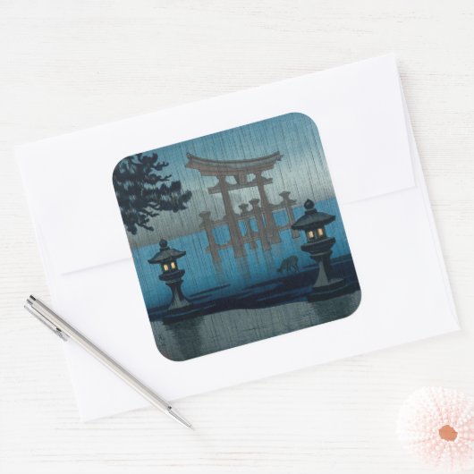 土屋興一 – 雨の中の宮島 スクエアシール (封筒)