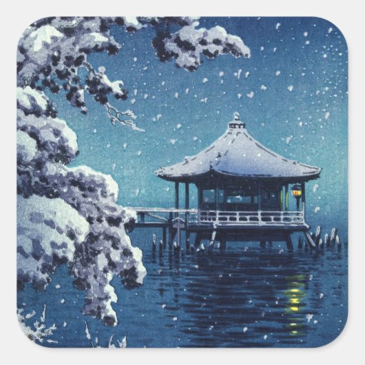 土屋興津 – 片田の浮御堂の雪 スクエアシール (正面)