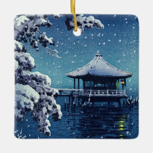 土屋興津 – 片田の浮御堂の雪 セラミックオーナメント (正面)