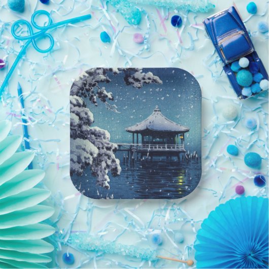 土屋興津 – 片田の浮御堂の雪 ペーパープレート (パーティー)