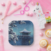 土屋興津 – 片田の浮御堂の雪 ペーパープレート (パーティー)