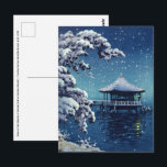土屋興津 – 片田の浮御堂の雪 ポストカード<br><div class="desc">片田の浮御堂の雪(雪の堅田浮御堂) – 土屋光一、木版画プリント、1934年</div>