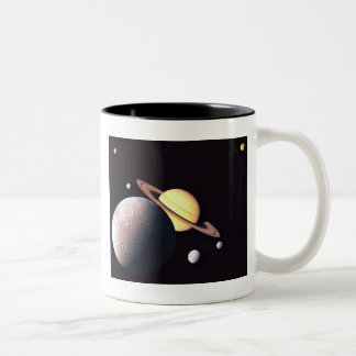 土星および月 ツートーンマグカップ