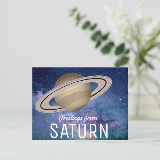 土星からの挨拶 – 宇宙旅行 ポストカード (スタンド正面)
