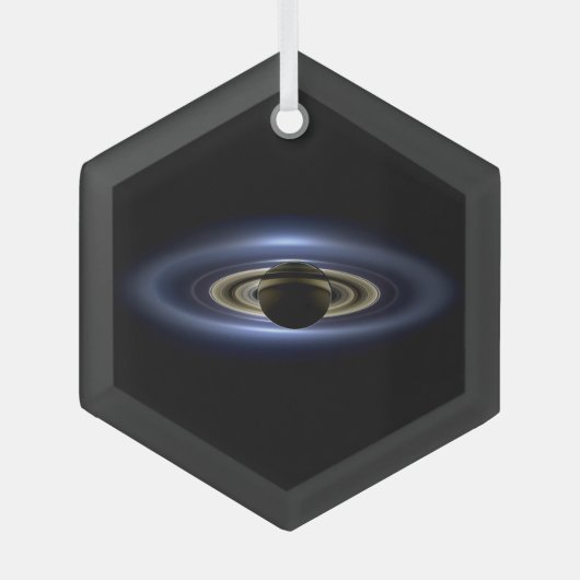 土星がカッシーニオービターサーから日を   消す ガラスオーナメント (正面)