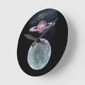 土星とエンケラドゥス ラウンド壁時計 (傾斜)