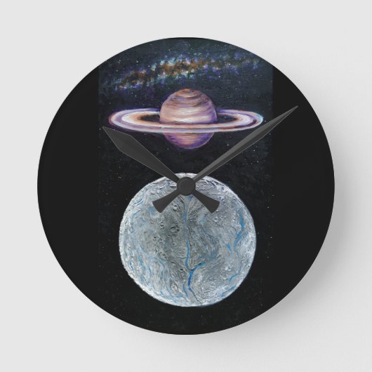 土星とエンケラドゥス ラウンド壁時計 (正面)