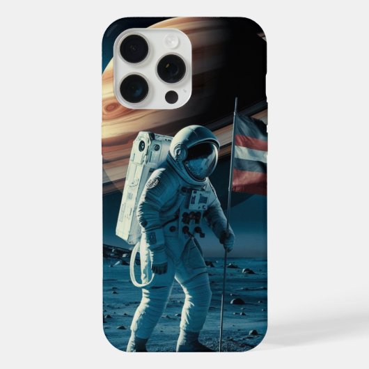 土星に旗を立てる宇宙飛行士 - iPhone ケース (裏面)