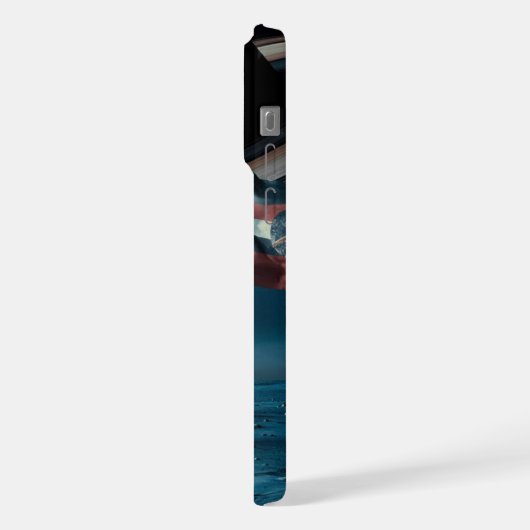 土星に旗を置く宇宙飛行士 – iPhone Case iPhoneケース (左側面)
