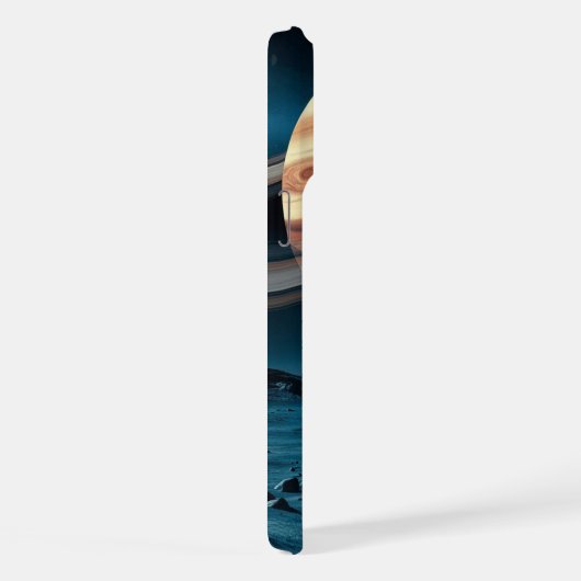 土星に旗を置く宇宙飛行士 – iPhone Case iPhoneケース (右側面)