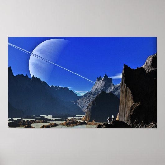 土星の月ミマスのハーシェルクレーターをハイキング ポスター (正面)