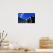 土星の月ミマスのハーシェルクレーターをハイキング ポスター (キッチン)