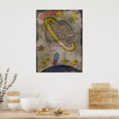 土星の水彩リングや輪 ポスター (キッチン)