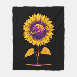 土星ひまわり黒 フリースブランケット