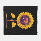 土星ひまわり黒 フリースブランケット (正面(横))