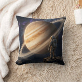 土星を見つめる宇宙飛行士 クッション (ブランケット)